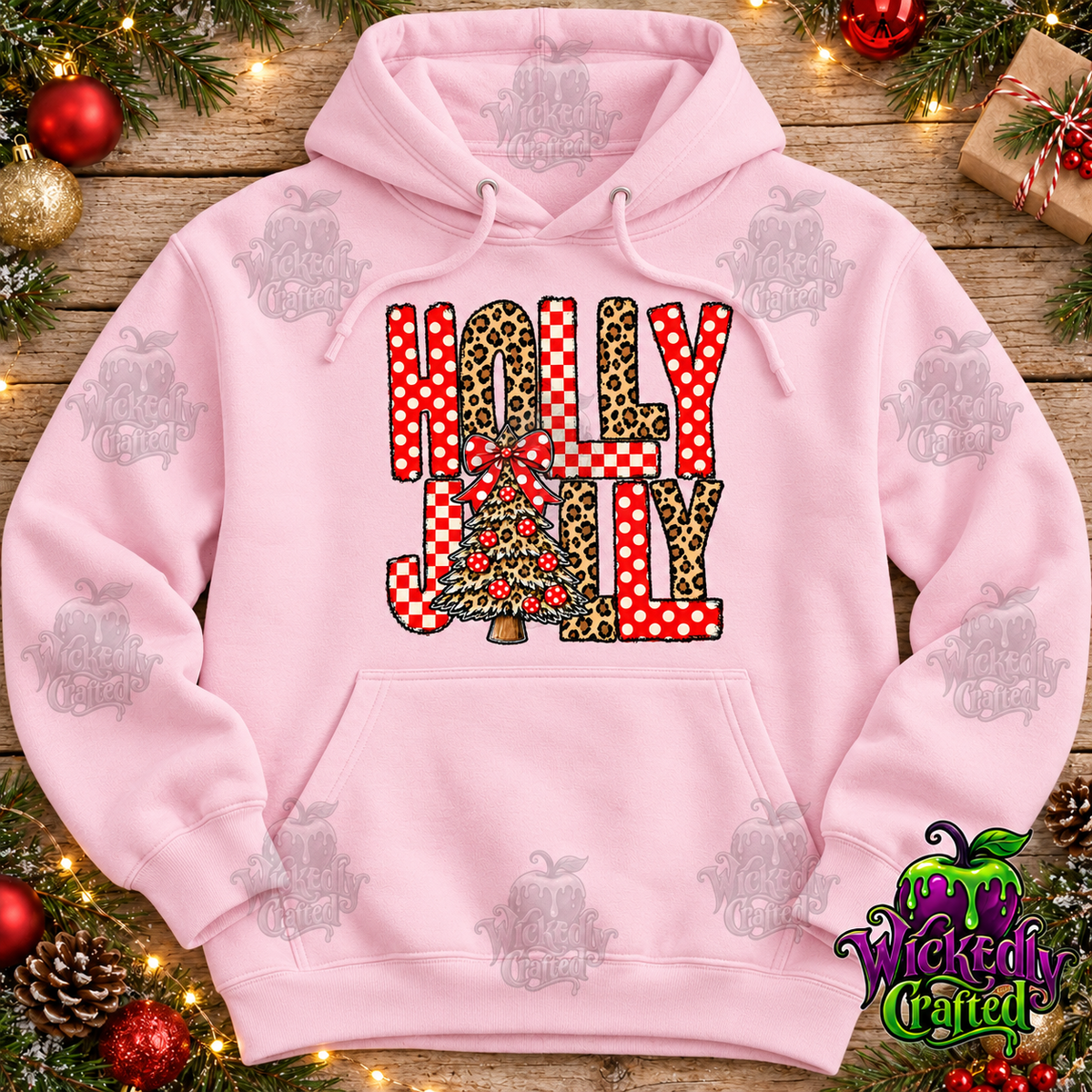 Holly Jolly Leopard & Polka Dot Christmas Apparel – hoodie mockup