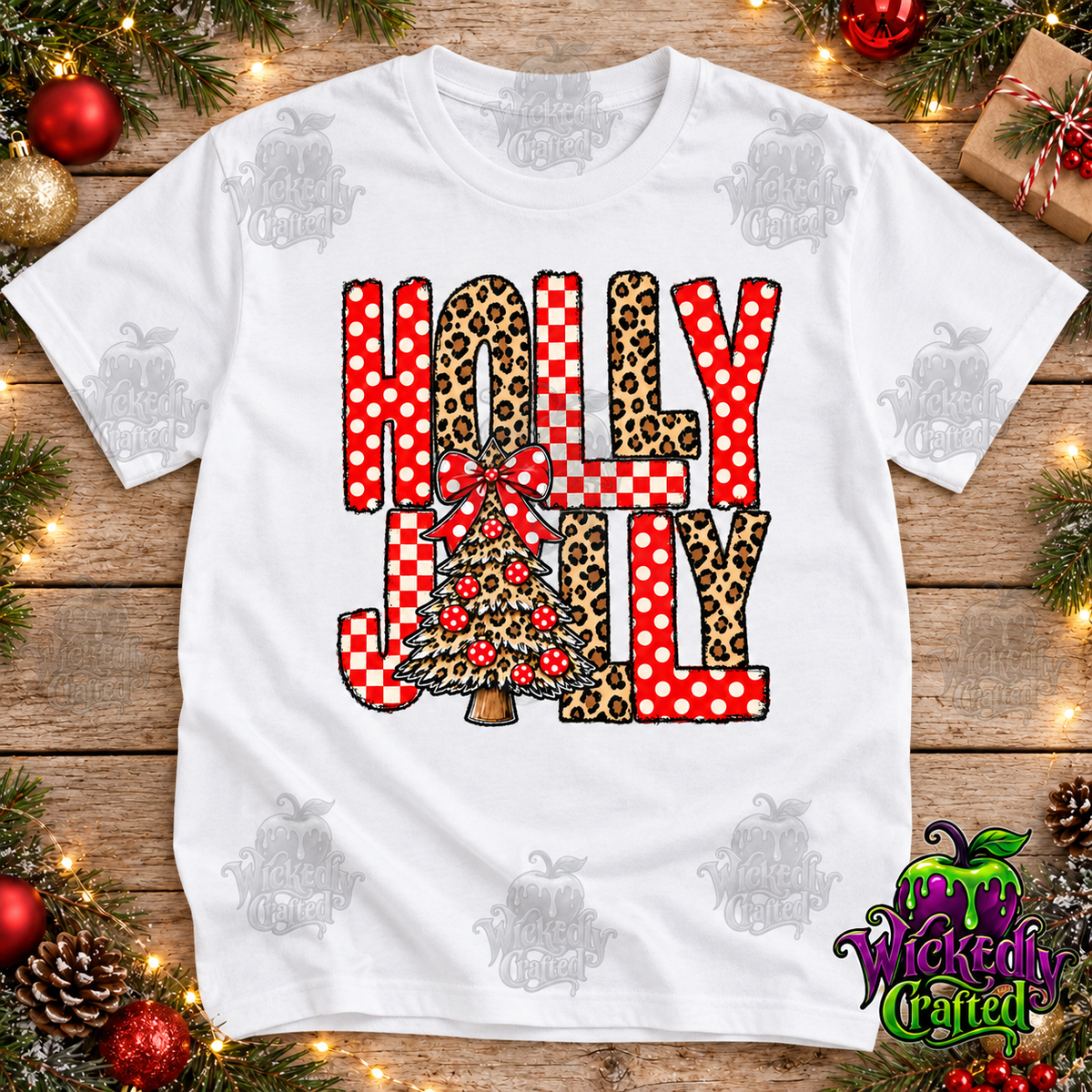 Holly Jolly Leopard & Polka Dot Christmas Apparel – tee mockup