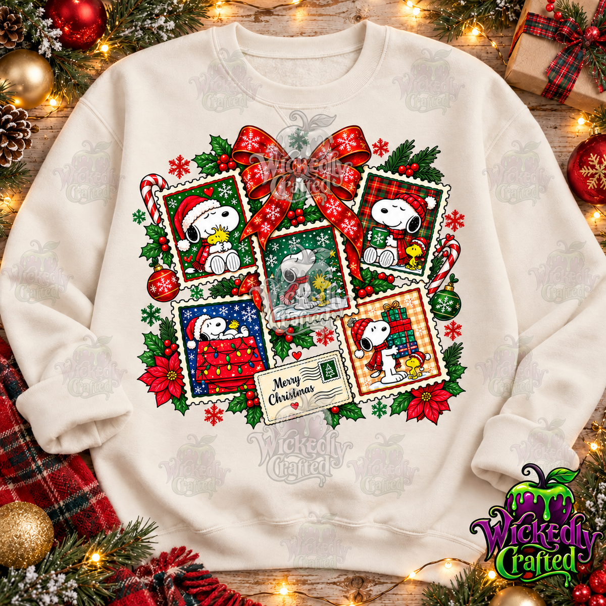 Merry Christmas – Snoopy Holiday Stamp Collage Apparel – original mockup