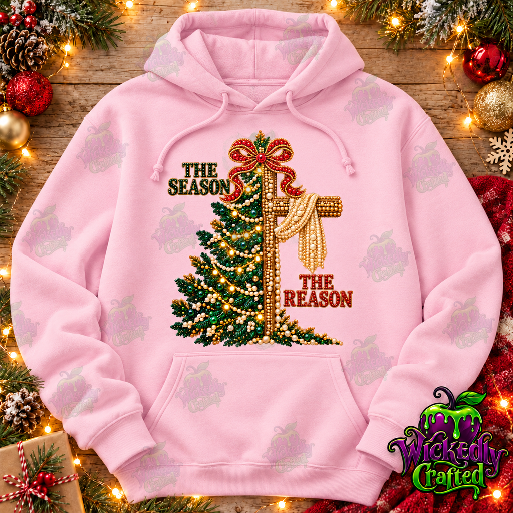 The Season, The Reason – Christmas Tree & Cross Apparel – hoodie mockup