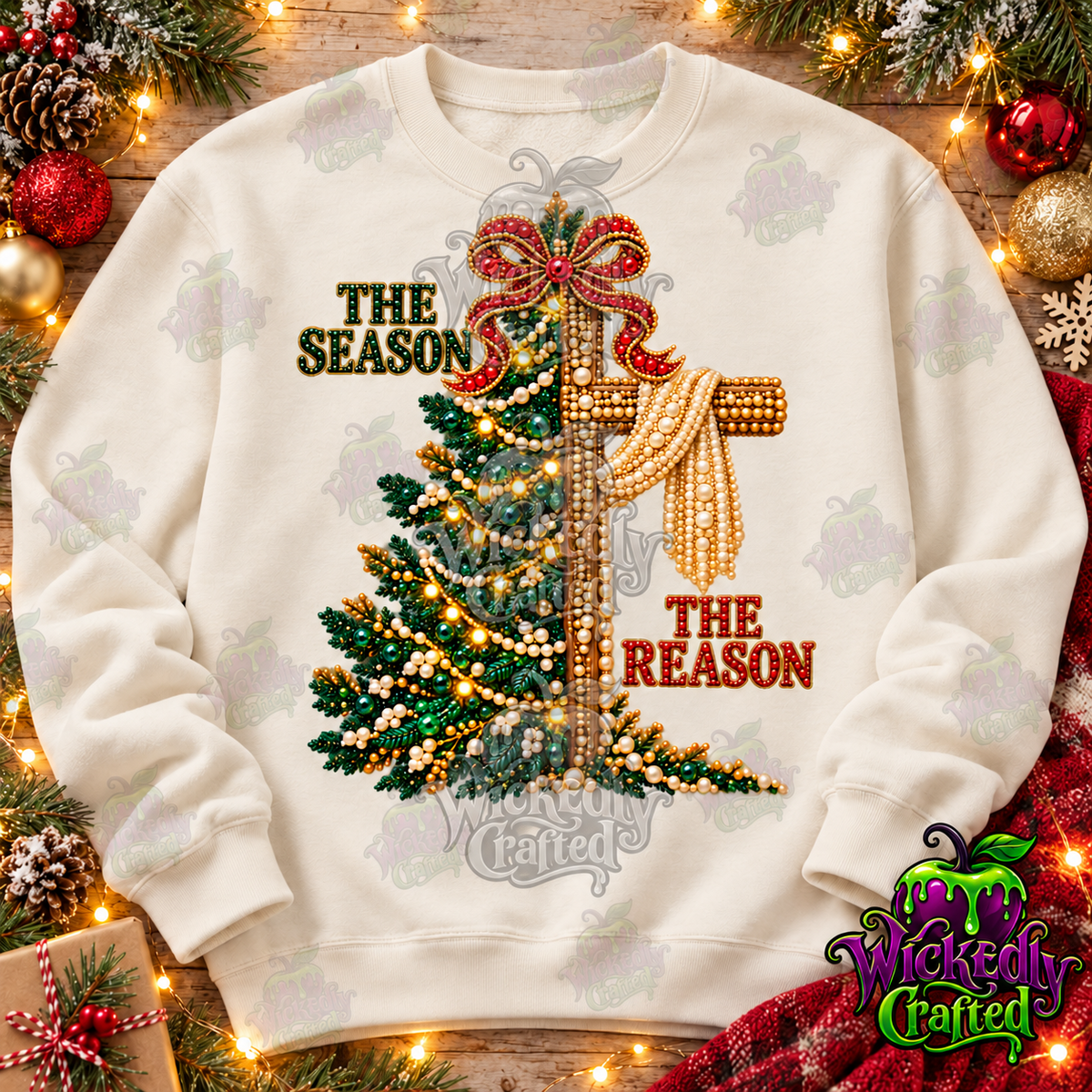 The Season, The Reason – Christmas Tree & Cross Apparel – original mockup