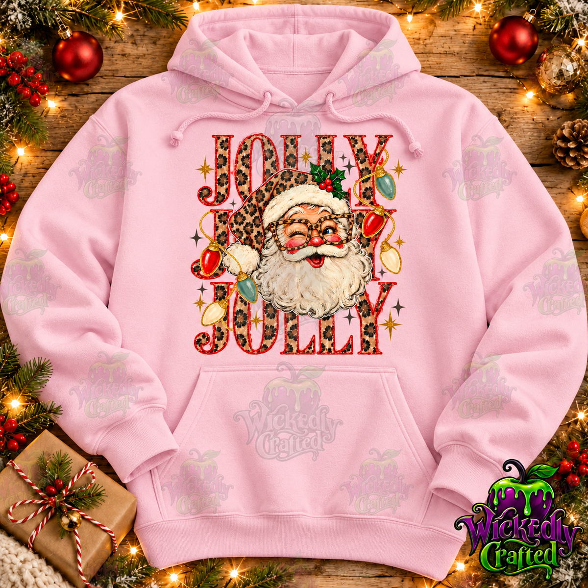 Holly Jolly Santa – Leopard Christmas Apparel – hoodie mockup