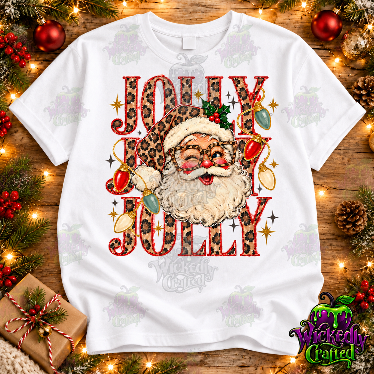 Holly Jolly Santa – Leopard Christmas Apparel – tee mockup