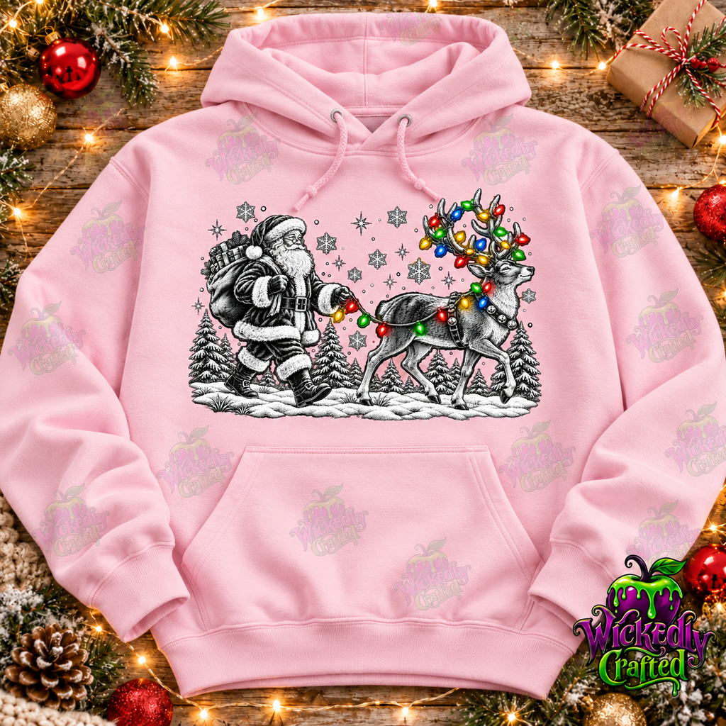 Santa & Reindeer – Black and White Christmas Apparel – hoodie mockup