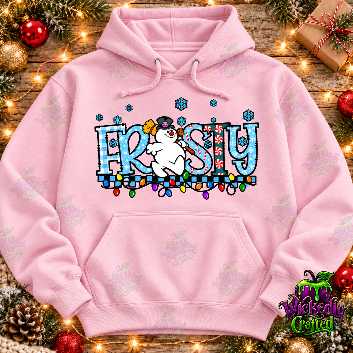 Frosty – Blue Plaid Christmas Snowman Apparel – hoodie mockup