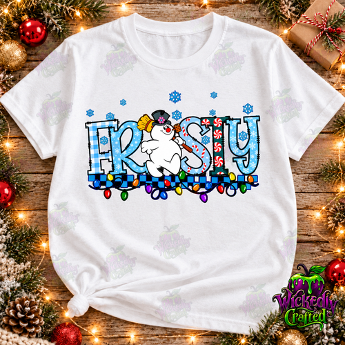 Frosty – Blue Plaid Christmas Snowman Apparel – tee mockup