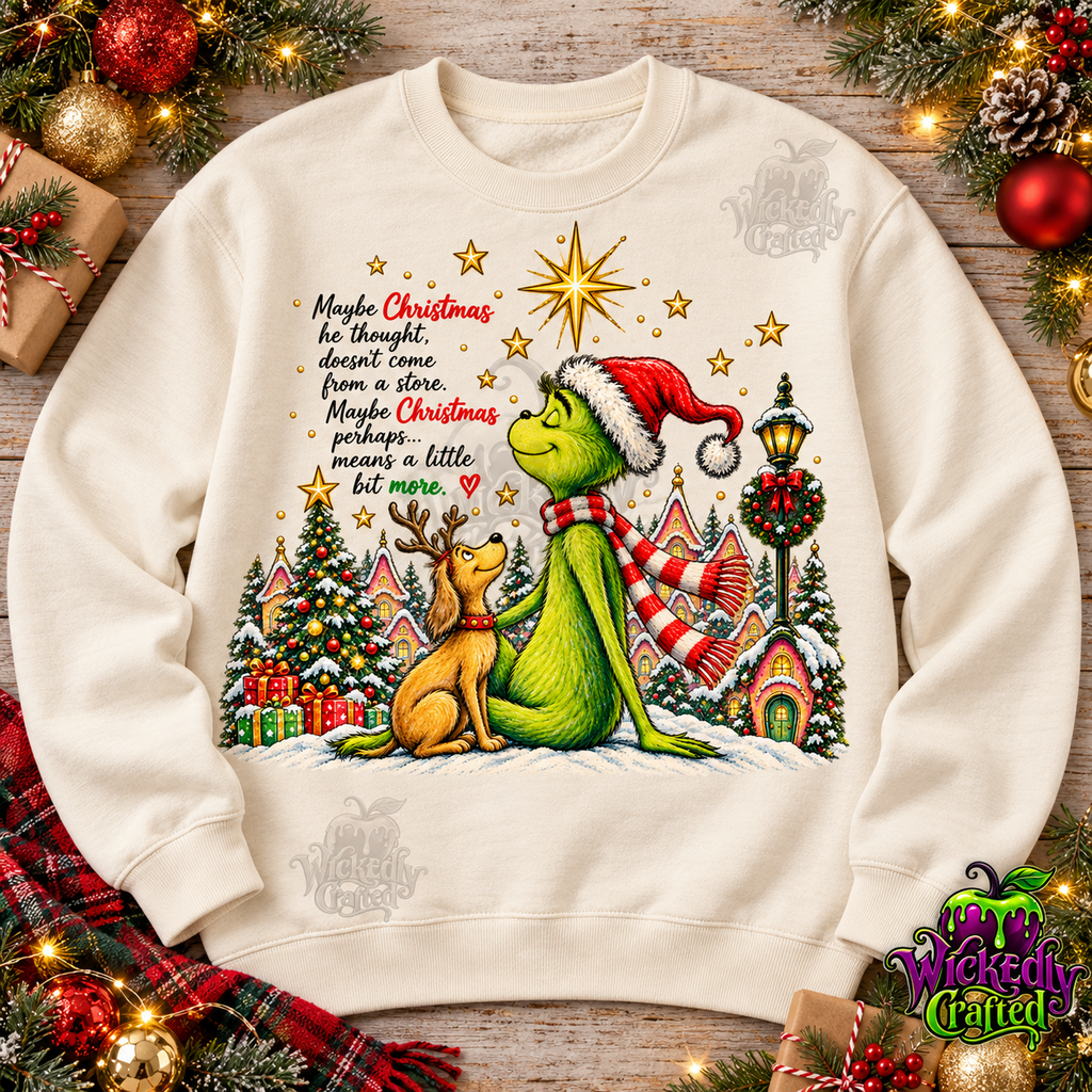Grinch & Max – Whimsical Christmas Village Apparel – original mockup