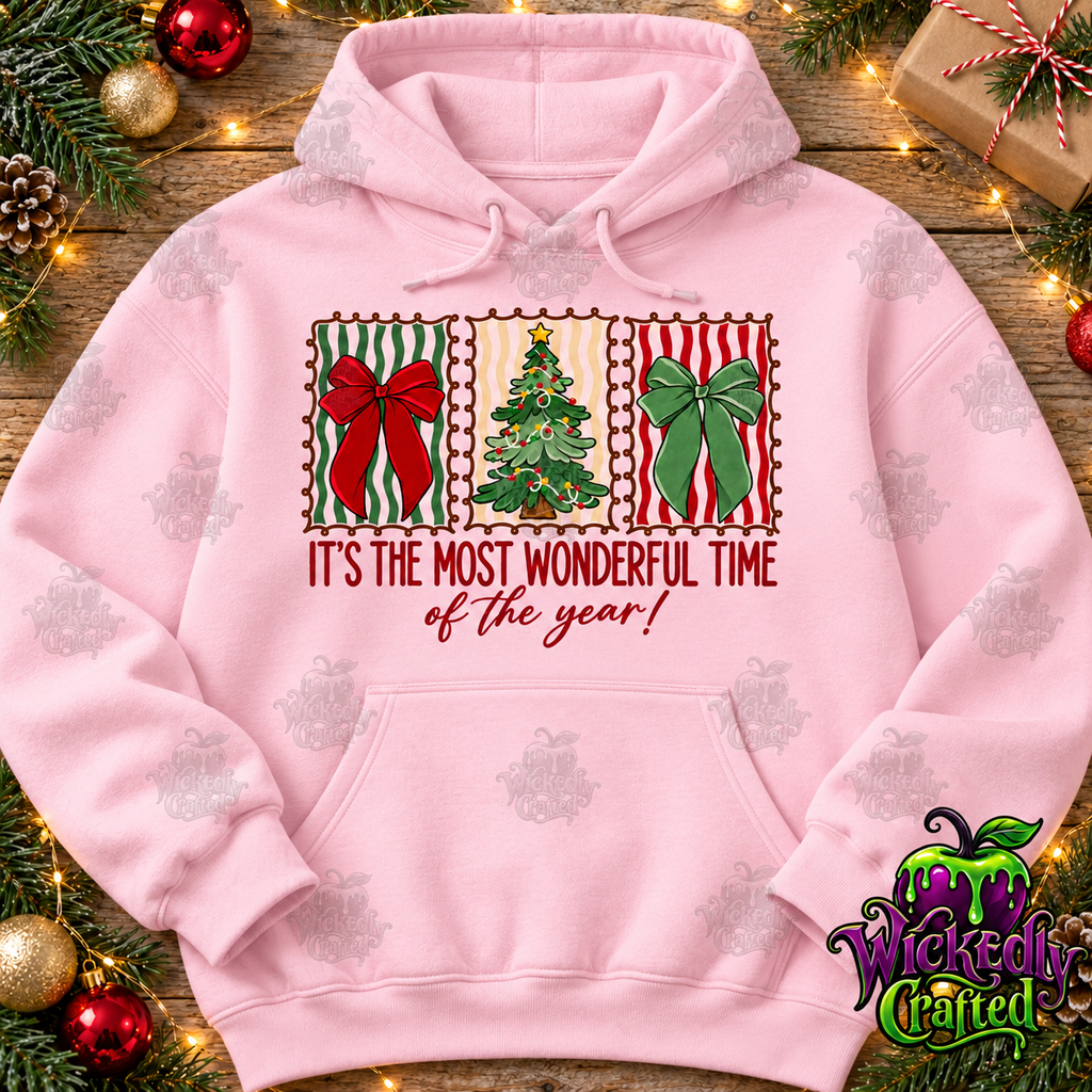 Most Wonderful Time of the Year – Christmas Bows Apparel – hoodie mockup