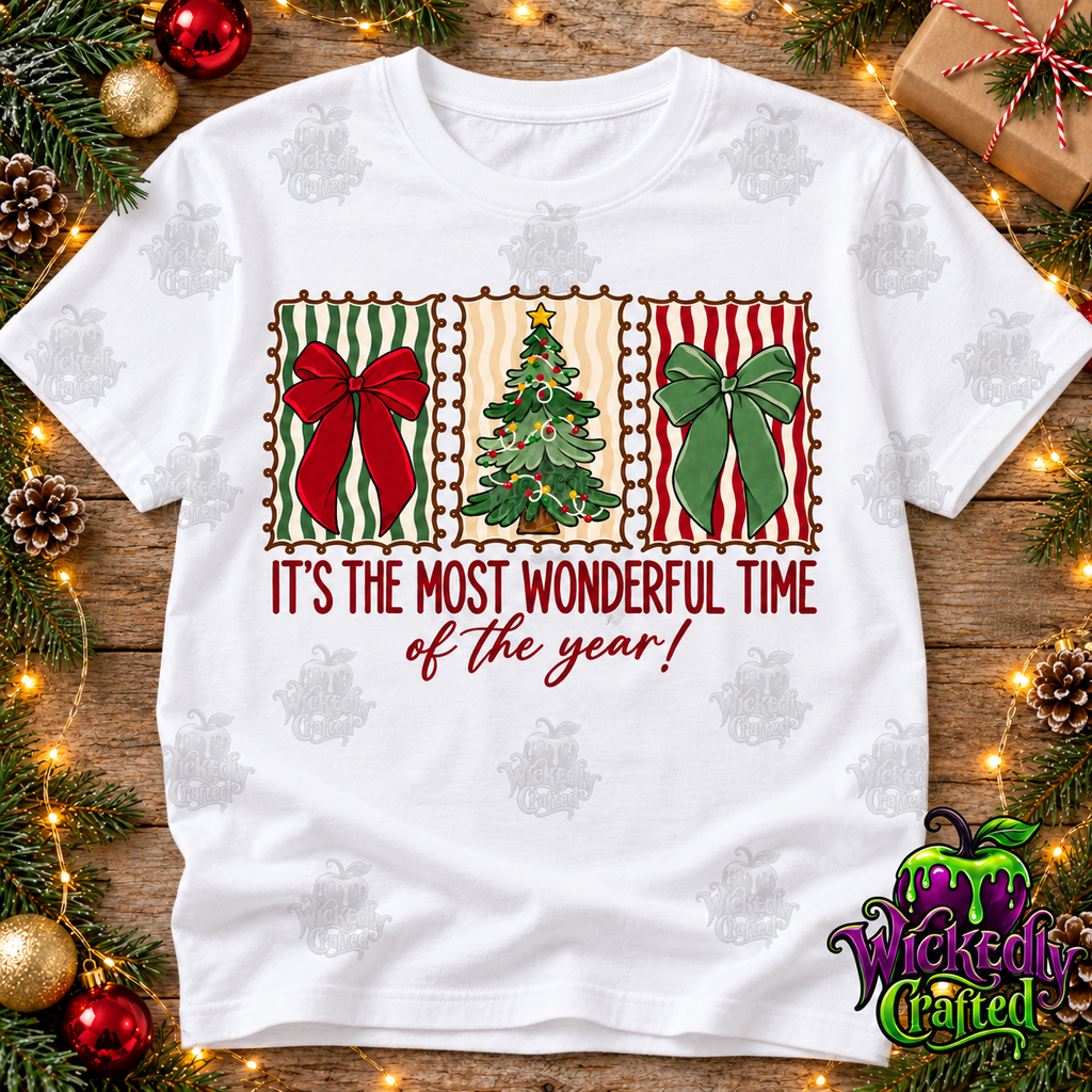 Most Wonderful Time of the Year – Christmas Bows Apparel – tee mockup