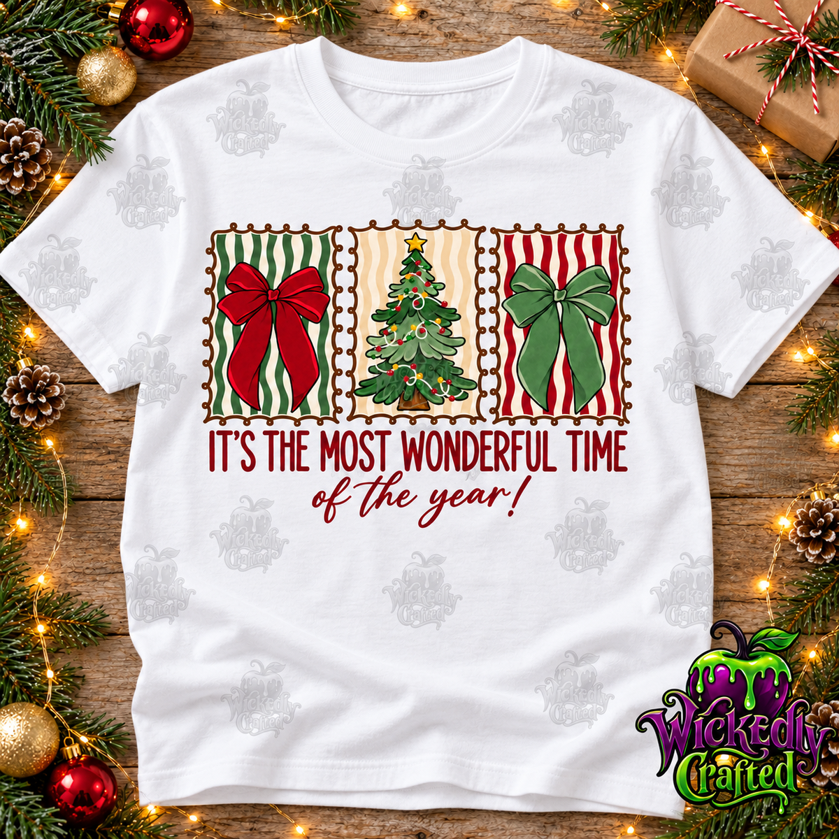 Most Wonderful Time of the Year – Christmas Bows Apparel – tee mockup