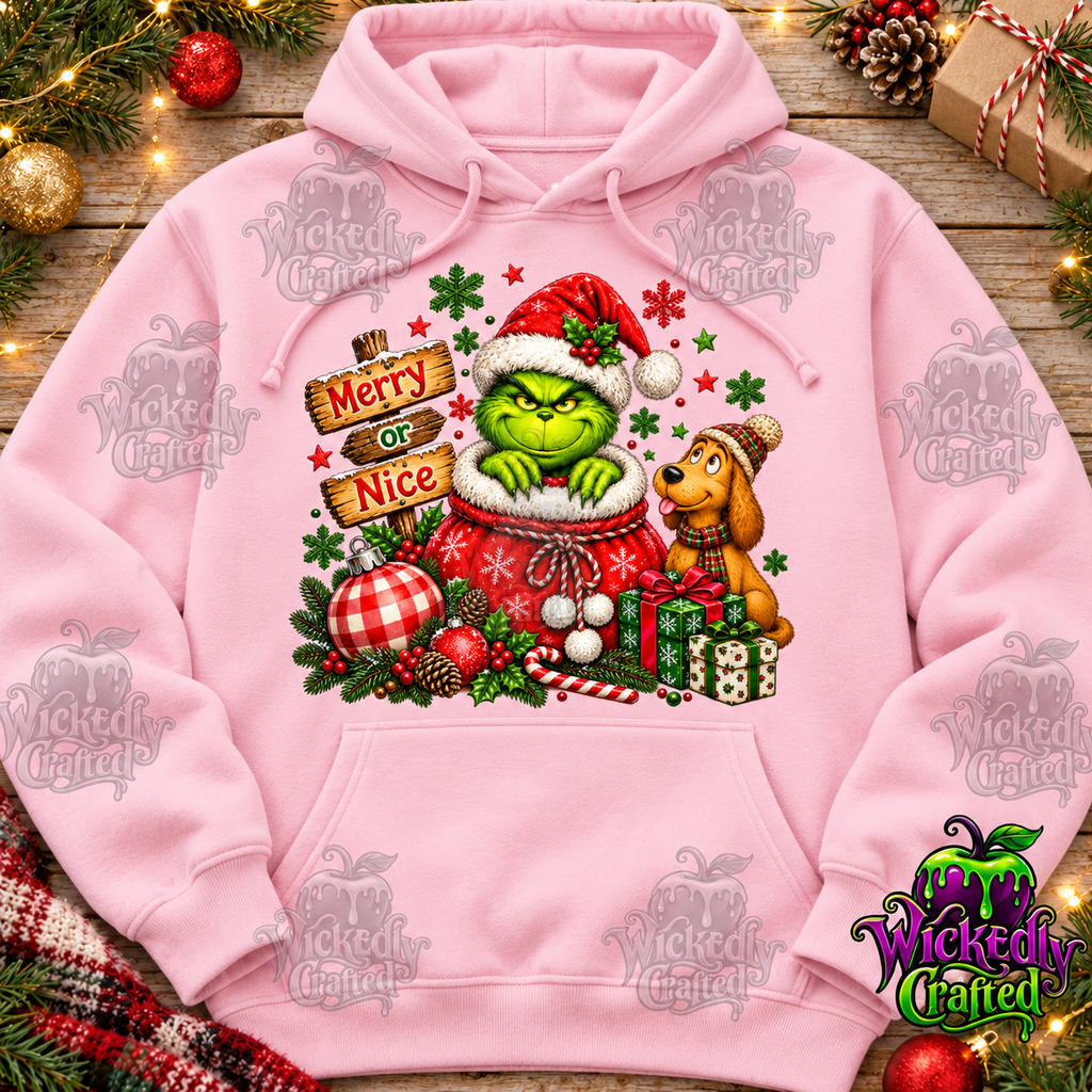 Merry or Nice – Grinch & Max Christmas Apparel – hoodie mockup