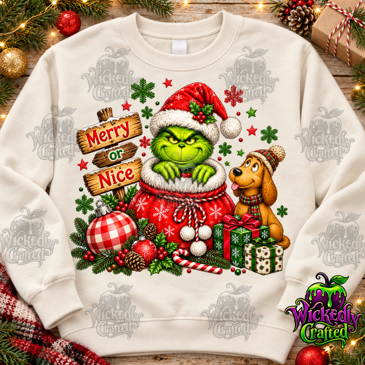 Merry or Nice – Grinch & Max Christmas Apparel – original mockup