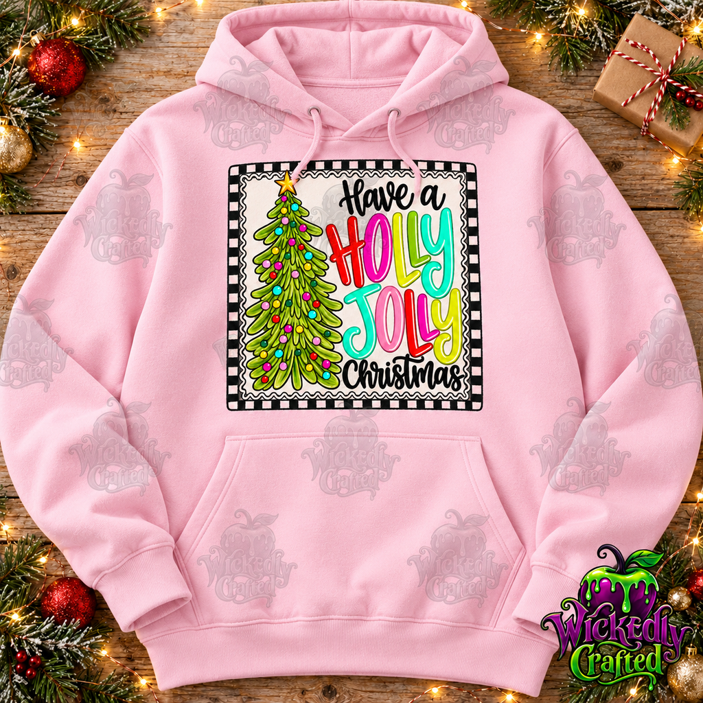 Have a Holly Jolly Christmas – Colorful Tree Apparel – hoodie mockup