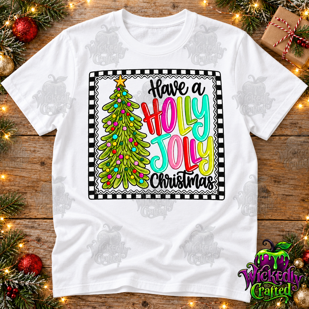Have a Holly Jolly Christmas – Colorful Tree Apparel – tee mockup