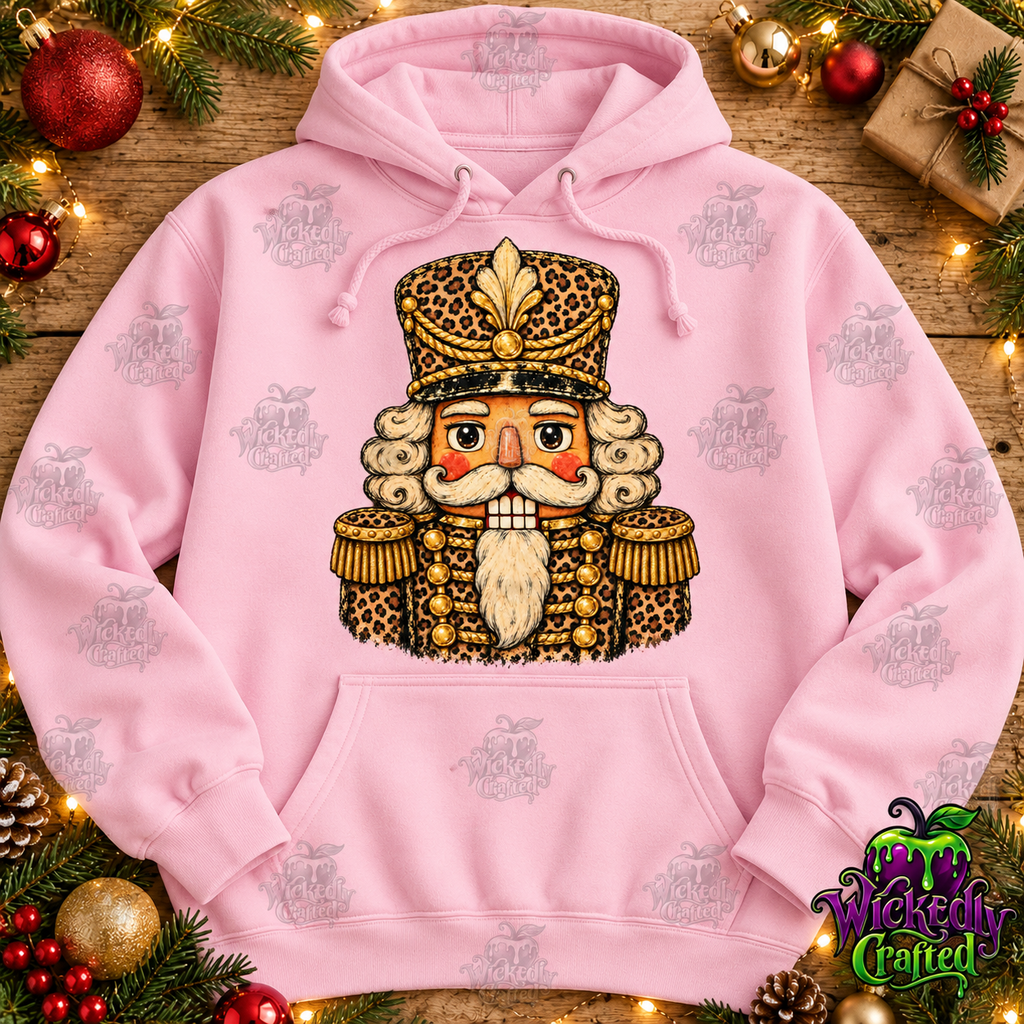 Leopard & Gold Christmas Nutcracker Apparel – hoodie mockup