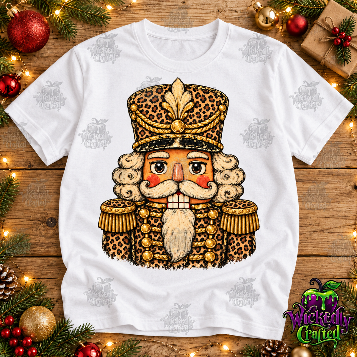 Leopard & Gold Christmas Nutcracker Apparel – tee mockup