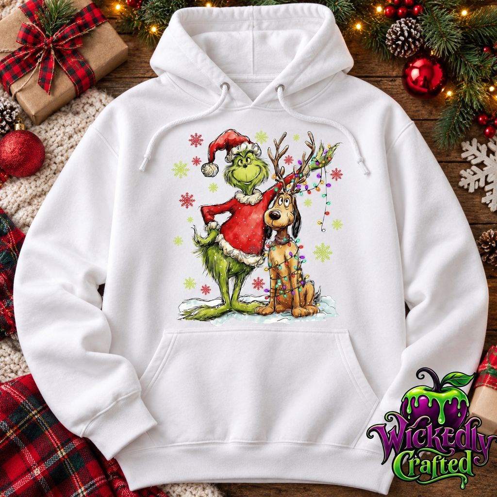 Grinch & Max – Christmas Lights Apparel hoodie mockup