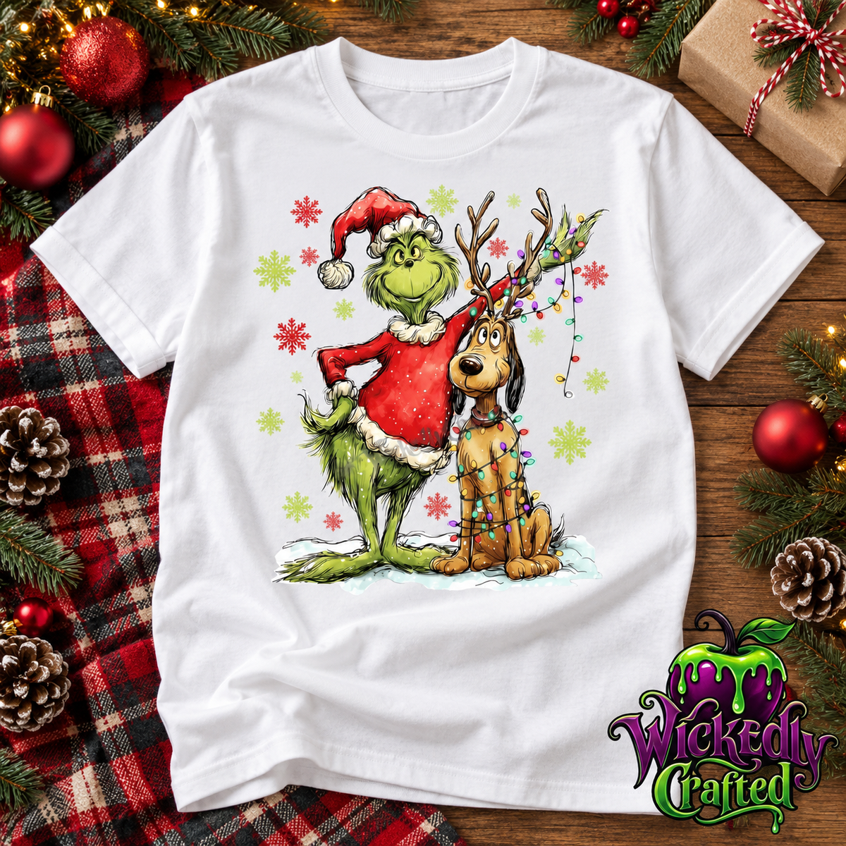 Grinch & Max – Christmas Lights Apparel T-shirt mockup