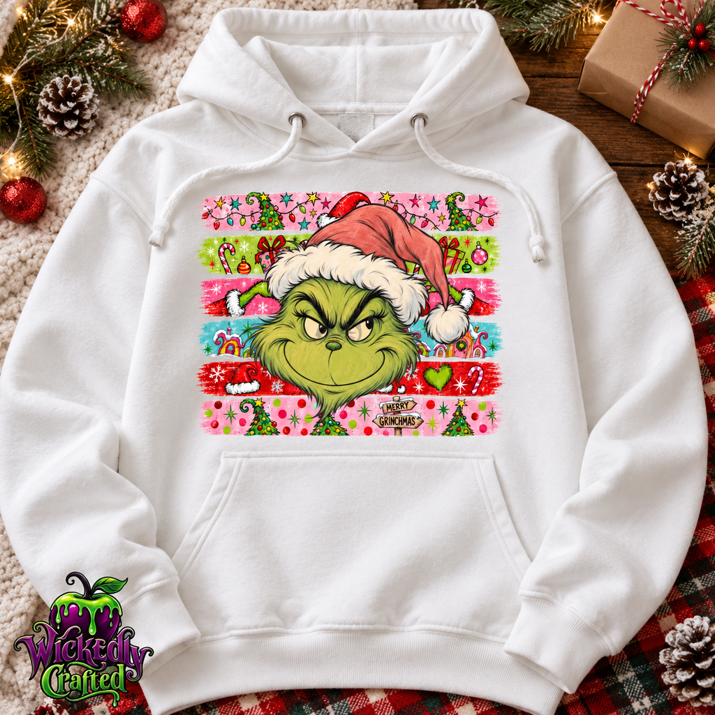 Merry Grinchmas – Colorful Christmas Stripes Apparel hoodie mockup
