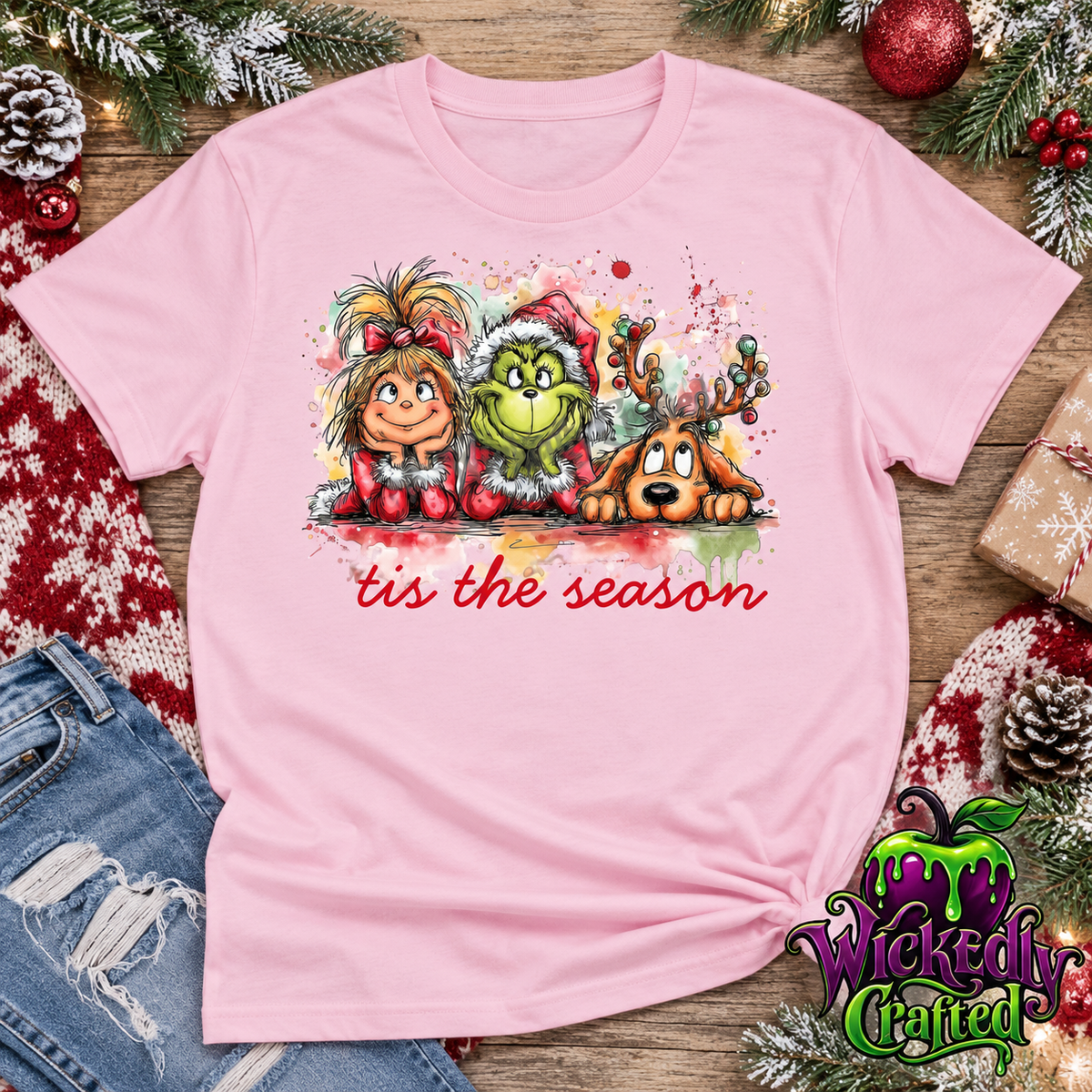 ’Tis the Season – Cindy Lou, Grinch & Max Apparel T-shirt mockup