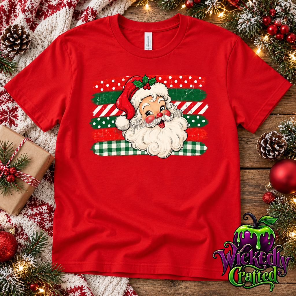 Vintage Santa – Christmas Pattern Stripes Apparel T-shirt mockup